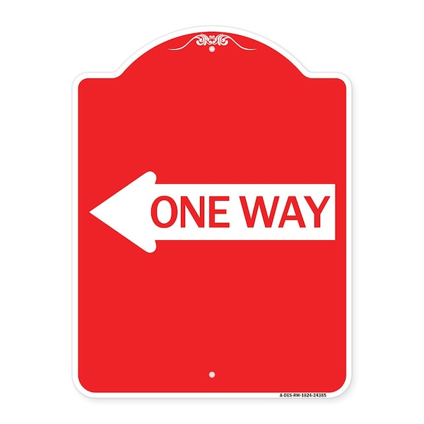 Signmission Designer Series Sign One Way W/ Left Arrow, Red & White Aluminum Sign, 18" x 24", RW-1824-24385 A-DES-RW-1824-24385 - main